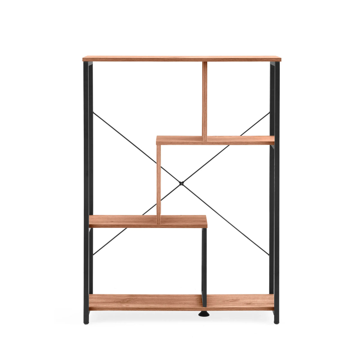 Plank Kalag Eco in zwart en eiken met asymmetrische planken en kruissteunen van hjh LIVING – 360-gradenweergave (vooraanzicht 0°)