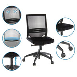 Schwarzer Profi-Bürostuhl PORTO ECO mit Netzrückenlehne und Detailansichten der Rollen und Gasfeder von hjh OFFICE