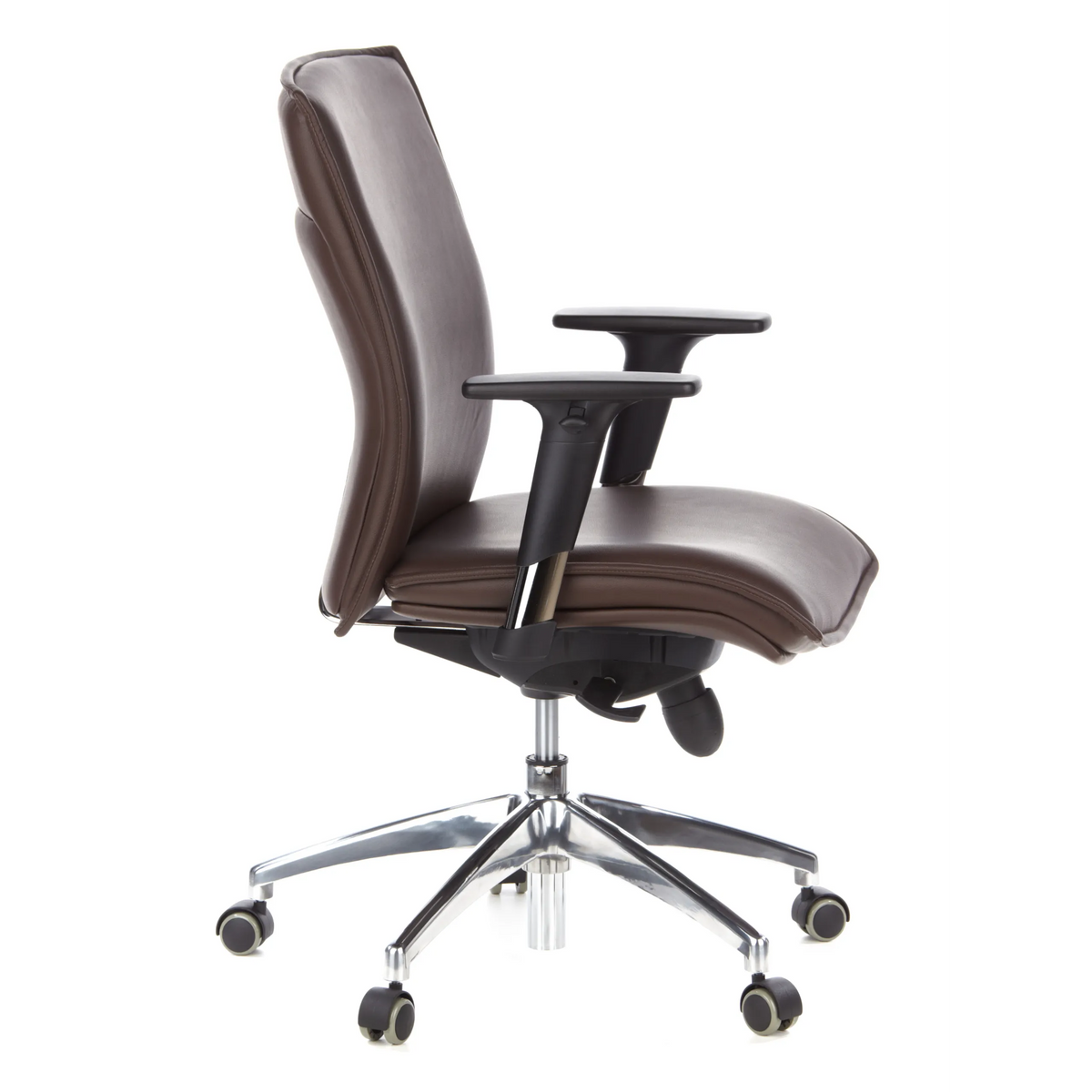 Donkerbruine Luxe directiestoel MURANO 10 met armleuningen en vijfpoot met wielen van hjh OFFICE – 360-gradenweergave (zijaanzicht 80°)