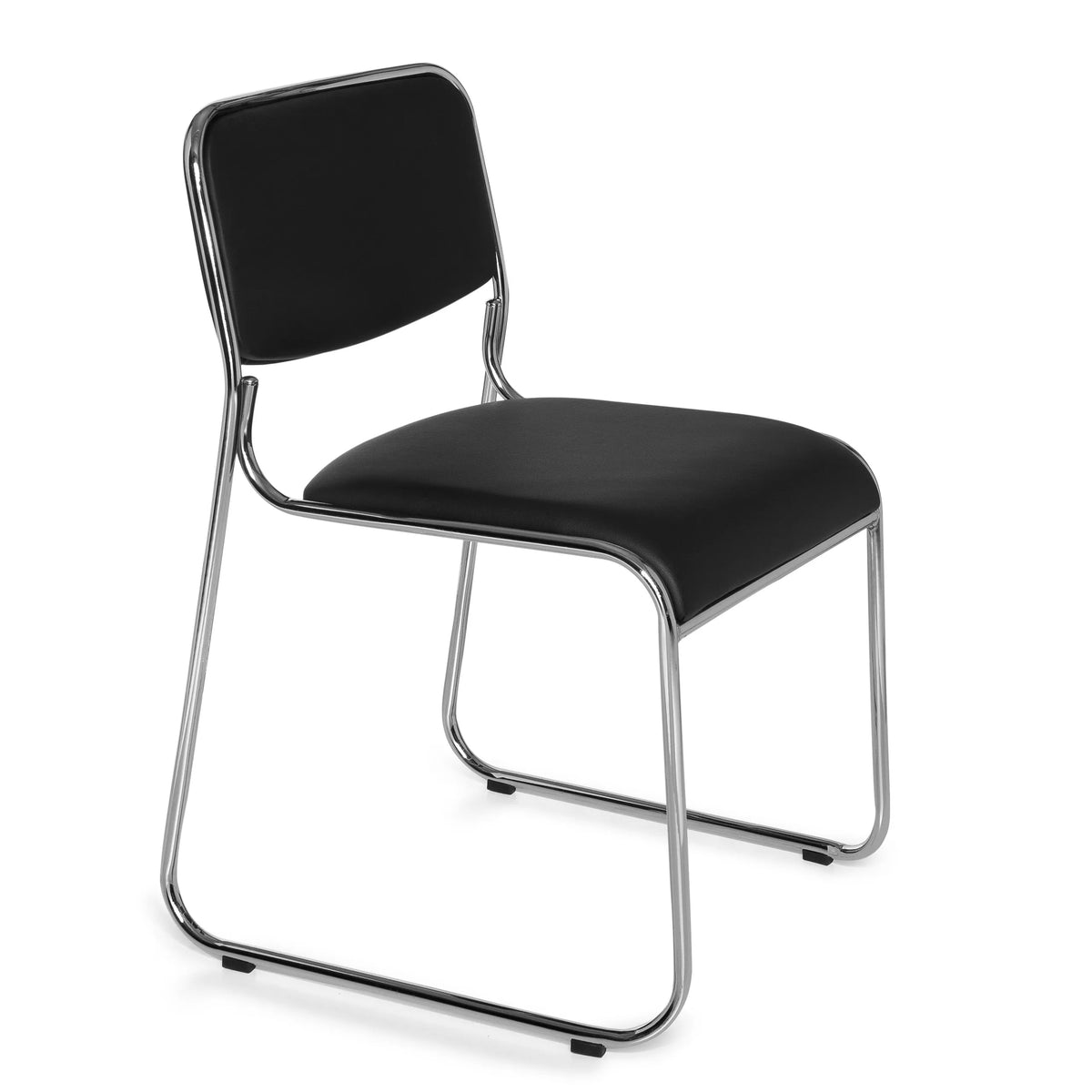Zwarte bezoekerstoel KOLTA met bekleding en chromen frame van hjh OFFICE – 360-gradenweergave (schuin vooraanzicht 60°)