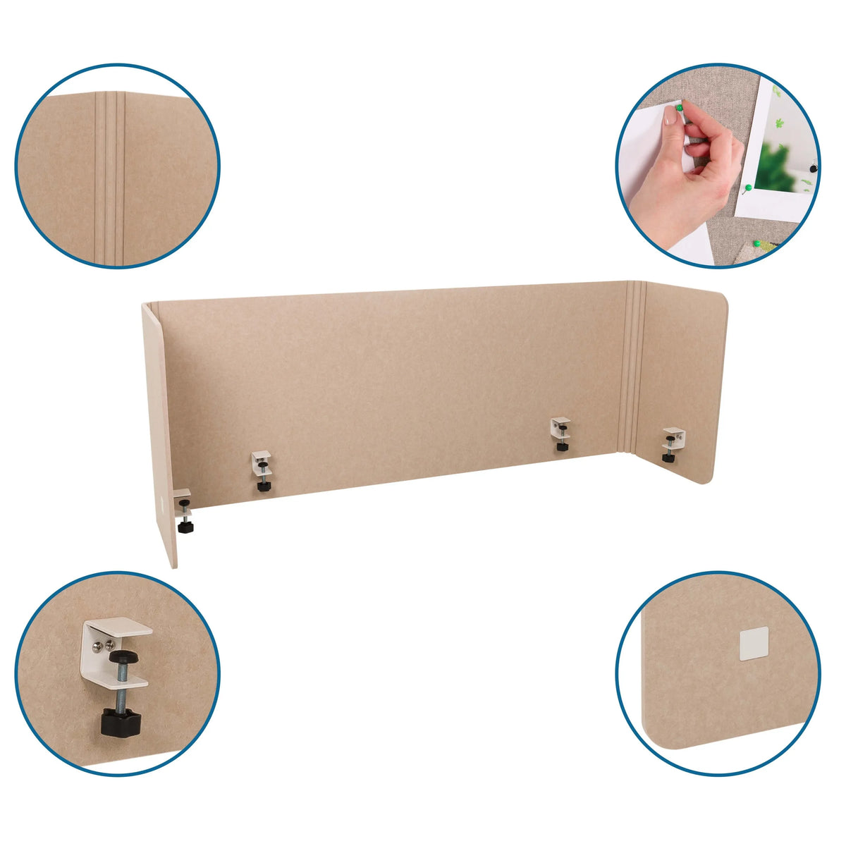 Beige Tafelverdeler FLEXMIUT U met bevestigingsklemmen en prikbordoppervlak van hjh OFFICE