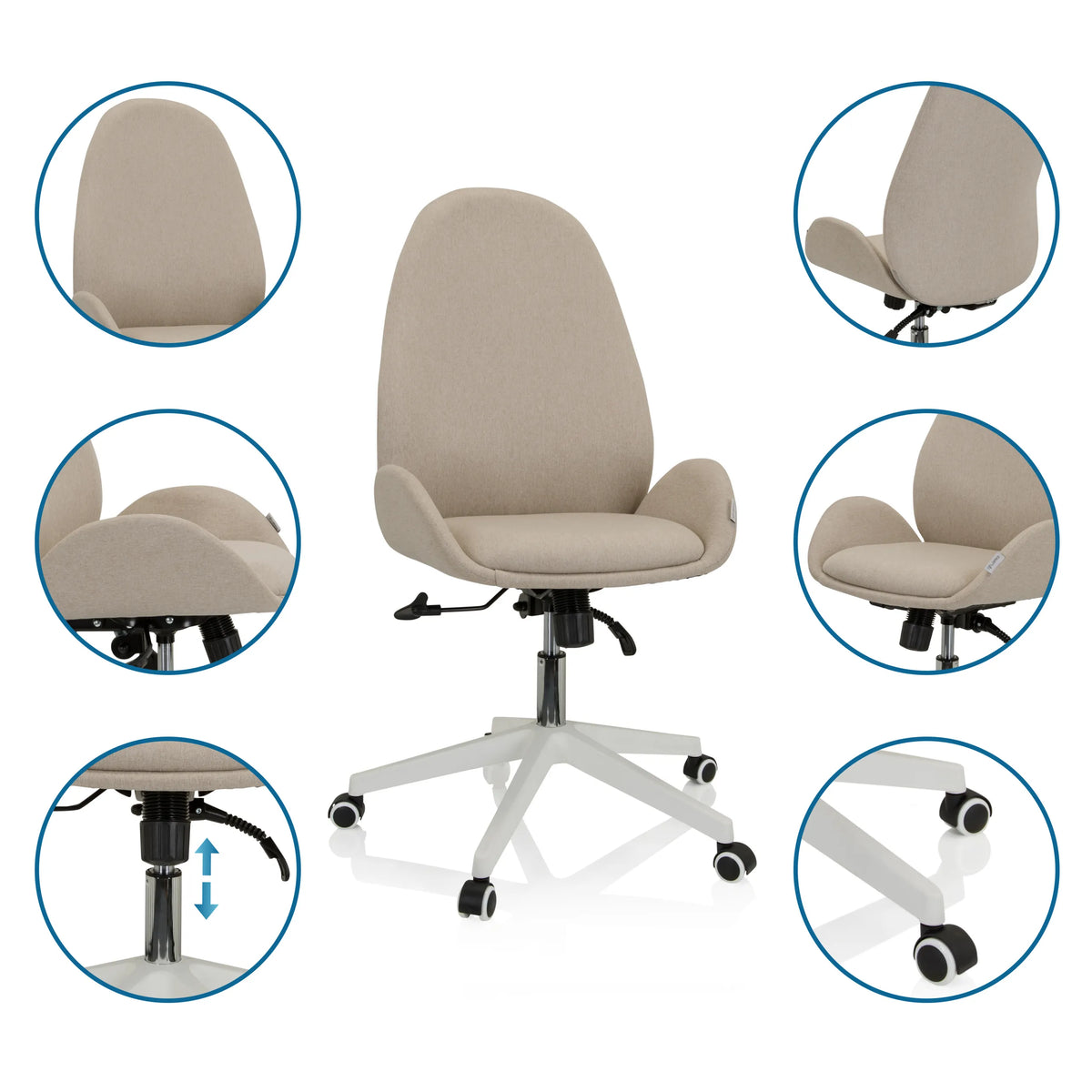 Thuisgebruik bureaustoel AVEA I in beige met gasveer en rolkruis van hjh OFFICE