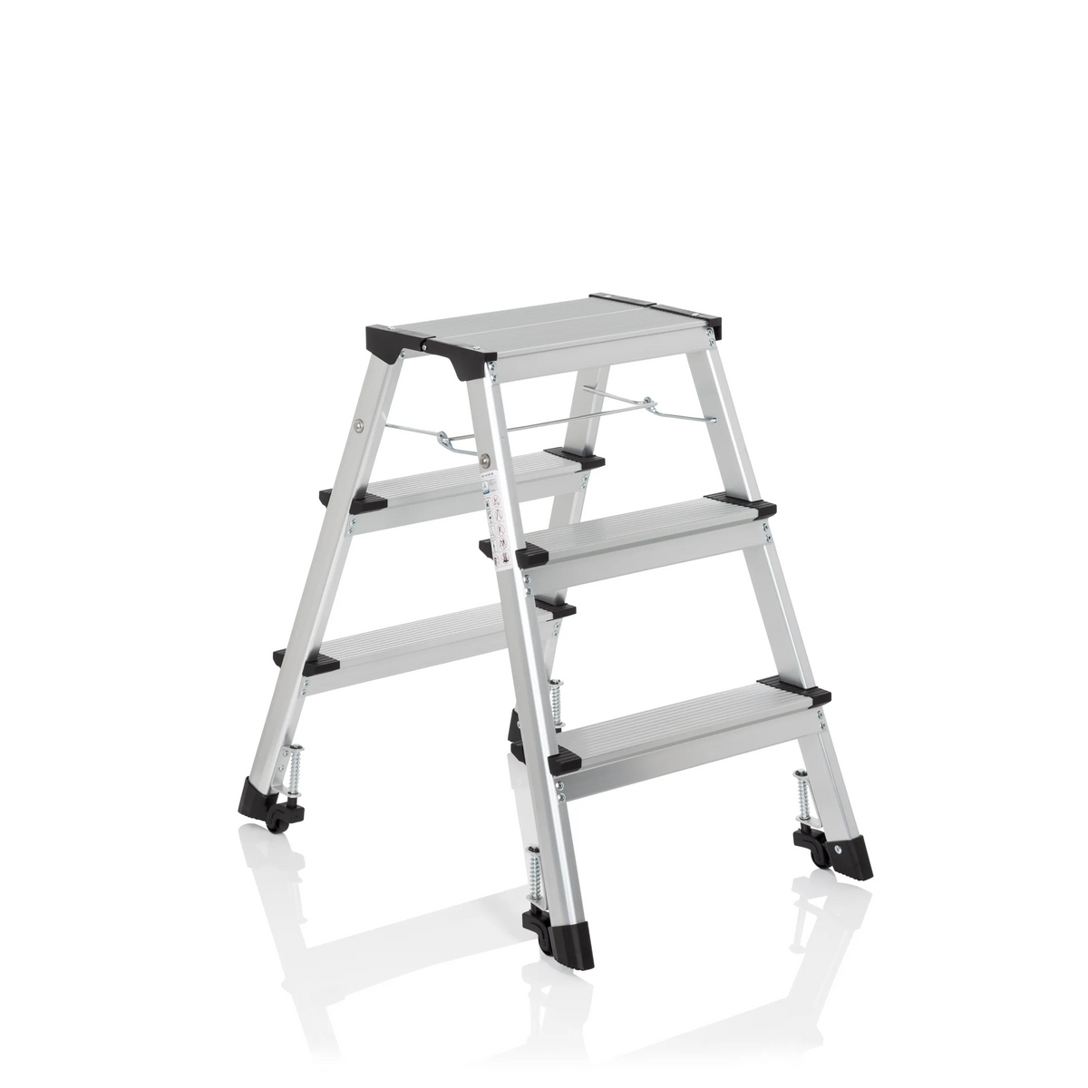Zilveren Klaptrap SOLID IV van aluminium met drie treden van hjh OFFICE – 360-gradenweergave (schuin vooraanzicht 40°)