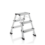 Zilveren Klaptrap SOLID IV van aluminium met drie treden van hjh OFFICE – 360-gradenweergave (schuin vooraanzicht 40°)