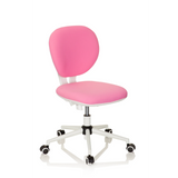 Roze Kinder bureaustoel KID VIVO met wit kruisvoet en vijf zwenkwielen van hjh OFFICE – 360-gradenweergave (schuin vooraanzicht 40°)