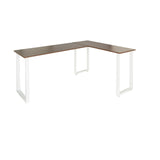 Hoekbureau WORKSPACE BASIC I in walnootlook met witte U-poten van hjh OFFICE – 360-gradenweergave (vooraanzicht 0°)