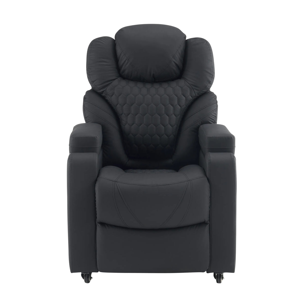 Zwarte Lounge stoel Game Sport RX met honingraatstiksel op de rugleuning en zwenkwielen van hjh OFFICE – 360-gradenweergave (vooraanzicht 0°)