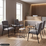Grijze gestoffeerde stoelen Lifea Flex met armleuningen in een wachtruimte van hjh LIVING (AI-gegenereerde afbeelding)