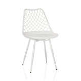 Witte Outdoor stoel BEGIO S met een rastervormige rugleuning en vier poten van hjh LIVING – 360-gradenweergave (vooraanzicht 15°)