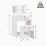 Technische tekening van de Glamdesk make-up spiegel met een hoogte van 75,5 cm en diepte van 40 cm van hjh LIVING