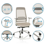 Verstelbare functies van de professionele bureaustoel CHIARO T2 WHITE in beige en grijs van hjh OFFICE