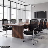 Zwarte Ergomy Meet vergaderstoelen aan een conferentietafel van hjh OFFICE (AI-gegenereerde afbeelding)