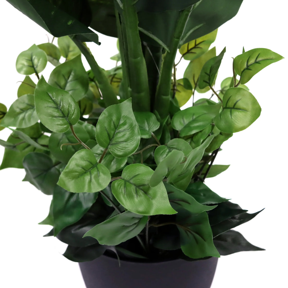 Groene bladeren van de DIEFFENBACHIA kunstplant in een zwarte overpot van hjh OFFICE