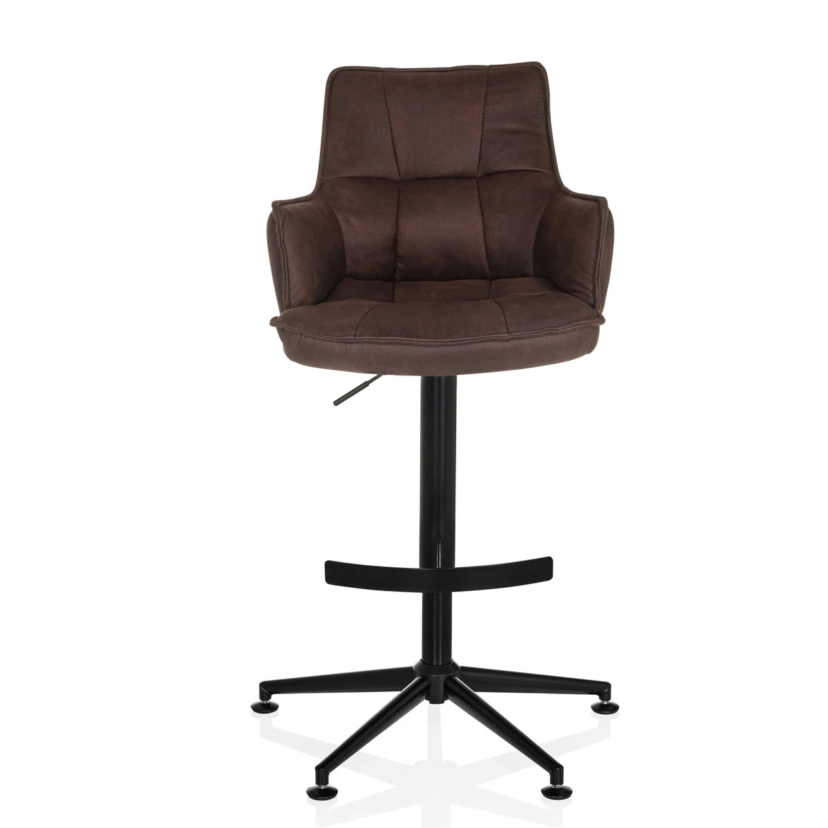Bruine Barkruk SOLAO LIFE HIGH met gewatteerde bekleding en zwart voetkruis van hjh LIVING – 360-gradenweergave (vooraanzicht 0°)