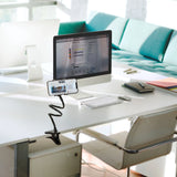 Zwarte houder voor mobiele telefoon & tablet FLEXMOBI met flexibele zwanenhals en tafelklem van hjh OFFICE