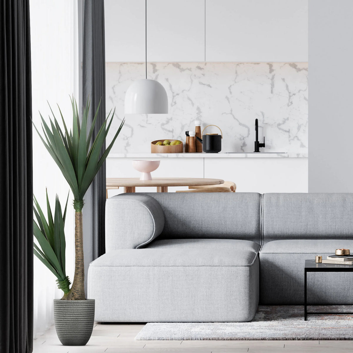 Groene Kunstplant YUCCA in een grijze gestructureerde overpot van hjh OFFICE