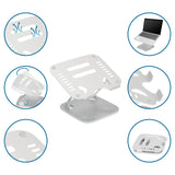 Zilveren onderzetter LAPTOP STAND met ventilatieopeningen en verschillende verstelstanden van hjh OFFICE