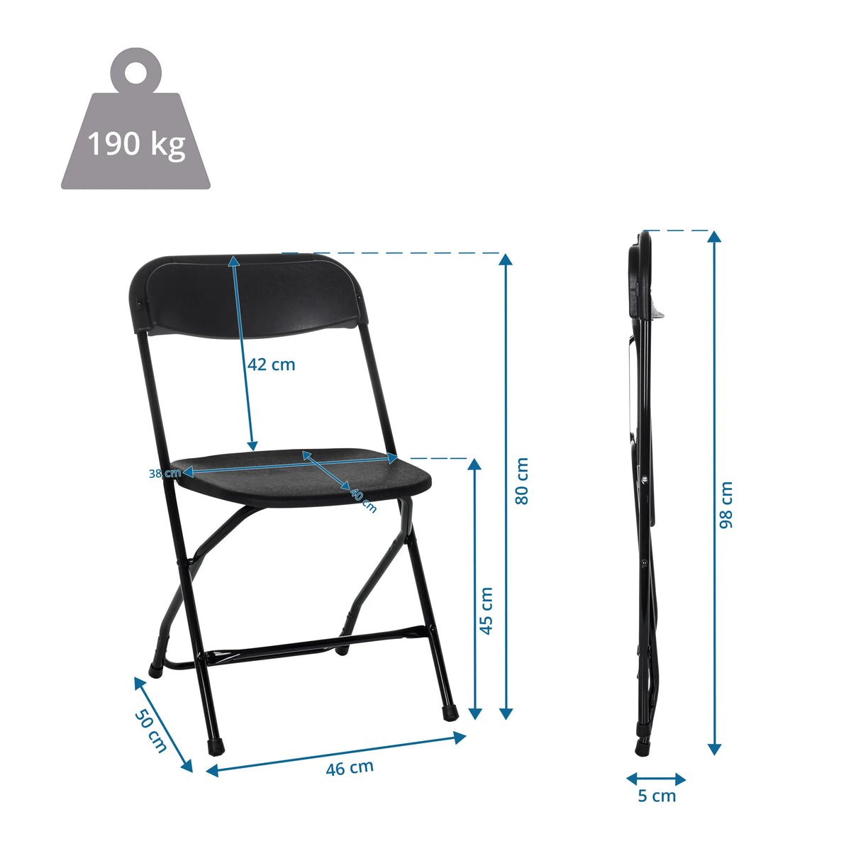 Technische tekening van de Outdoor stoel TUDELA XXL B met een hoogte van 80 cm en een draagvermogen van 190 kg van hjh OFFICE