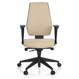 Beige Professionele bureaustoel PRO-TEC 500 met armleuningen en een zwart vijfster-onderstel van hjh OFFICE – 360-gradenweergave (vooraanzicht 0°)
