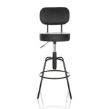 Zwarte Barkruk DISC HIGH met rugleuning en ronde voetring van hjh OFFICE – 360-gradenweergave (vooraanzicht 0°)