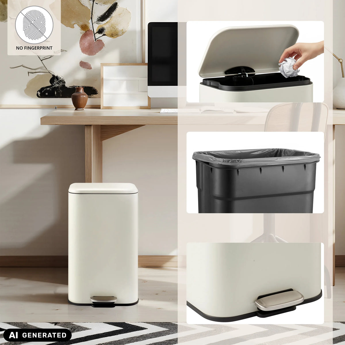 Beige Clean 1 prullenbak met pedaal, binnenemmer en open deksel van hjh OFFICE (AI-gegenereerde afbeelding)