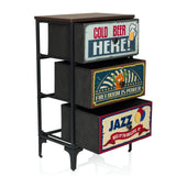 Commode AMERIKO S met drie drawers met motief en een donker metalen frame van hjh LIVING