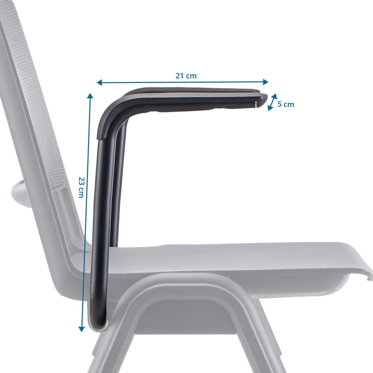 Maattekening van de Armleuning MEET WA met een lengte van 21 cm en een hoogte van 23 cm van hjh OFFICE