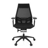 Zwarte Professionele bureaustoel GENIDIA SMART BLACK met netrugleuning en vijfpoot met wieltjes van hjh OFFICE – 360-gradenweergave (vooraanzicht 0°)
