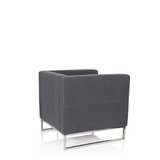 Donkergrijze Gestoffeerde fauteuil BARBADOS met vierkant design en metalen frame van hjh OFFICE – 360-gradenweergave (schuin achteraanzicht 120°)