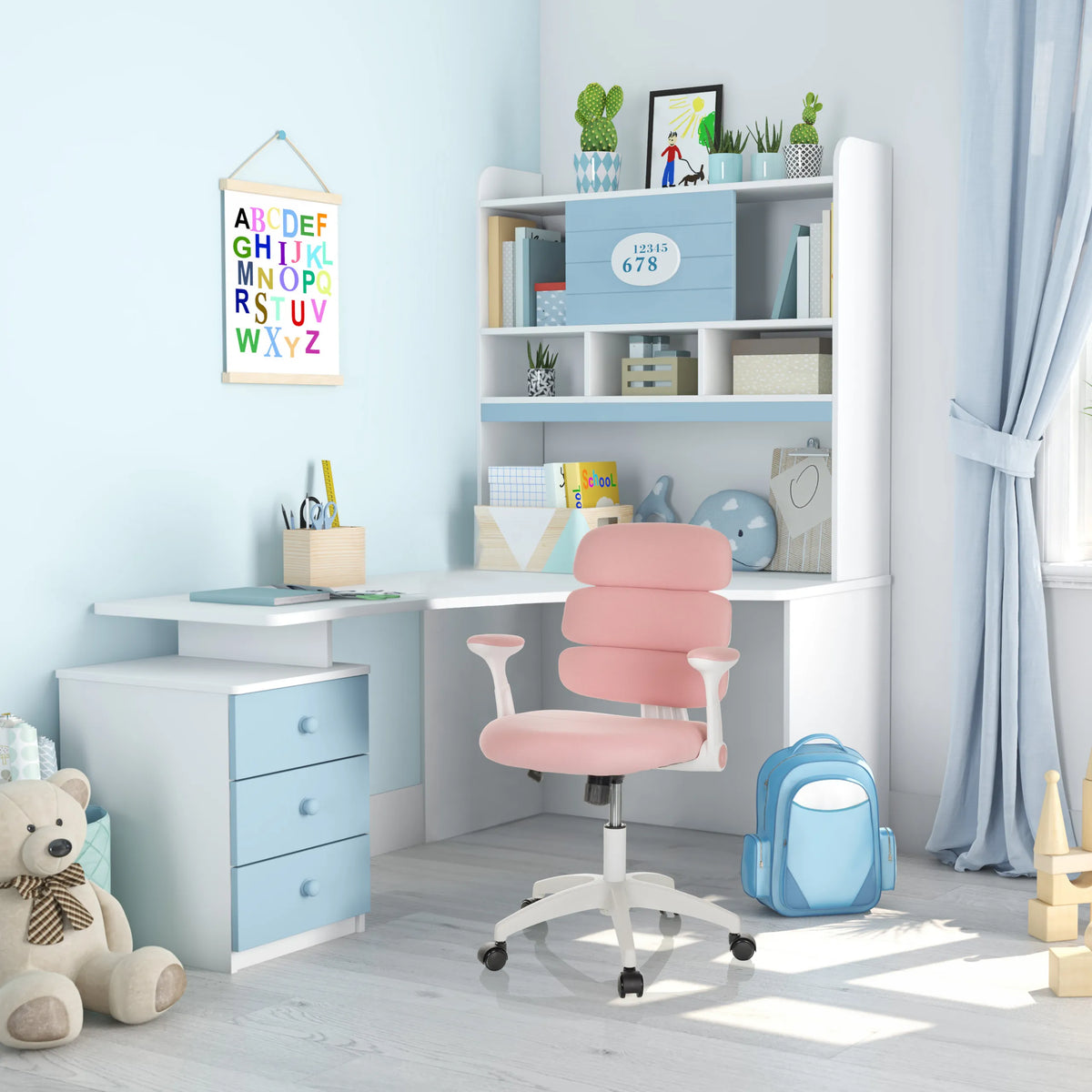 Roze Kinder bureaustoel KID ERGOLINO W met armleuningen en wit onderstel van hjh OFFICE