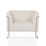 Witte lounge stoel Curacao Cord met geribbelde bekleding en verchroomd frame van hjh LIVING – 360-gradenweergave (vooraanzicht 0°)