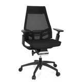 Zwarte Professionele bureaustoel GENIDIA SMART BLACK met netrugleuning en vijfpoot met wieltjes van hjh OFFICE – 360-gradenweergave (vooraanzicht 20°)
