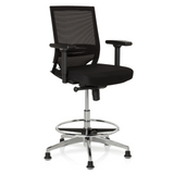 Zwarte Baliestoel TOP WORK 77 met netrug, voetring en vijf glijders van hjh OFFICE – 360-gradenweergave (schuin vooraanzicht 40°)