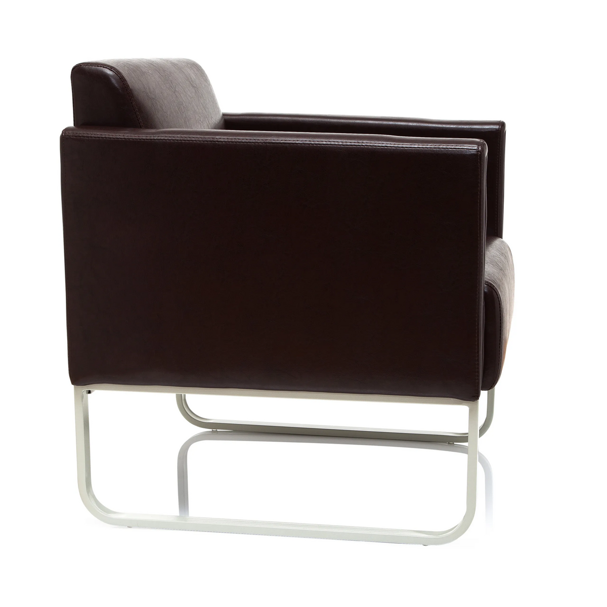 Bruine gestoffeerde fauteuil ARUBA met wit metalen frame van hjh OFFICE – 360-gradenweergave (zijaanzicht 80°)