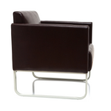 Bruine gestoffeerde fauteuil ARUBA met wit metalen frame van hjh OFFICE – 360-gradenweergave (zijaanzicht 80°)