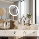 Goudkleurige Glamlody make-up spiegel met LED-verlichting en draadloze lader van hjh OFFICE (AI-gegenereerde afbeelding)