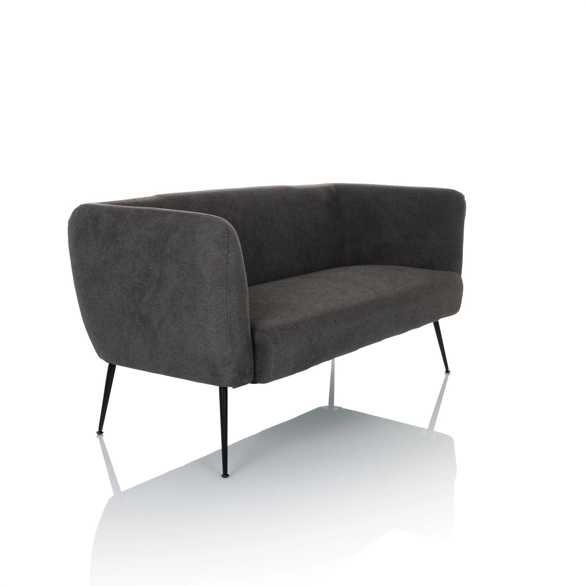 Grijze lounge bank HAYRIVER met slanke zwarte poten van hjh LIVING – 360-gradenweergave (schuin vooraanzicht 45°)
