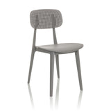 Grijze Outdoor stoel ARTIFO HOL met geperforeerde rugleuning en zitting van hjh OFFICE – 360-gradenweergave (schuin vooraanzicht 30°)
