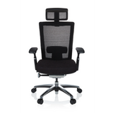 Zwarte High end bureaustoel NOVA PRO I met netrug en vijfster-onderstel met wielen van hjh OFFICE – 360-gradenweergave (vooraanzicht 0°)