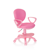 Rosa Kinderdrehstuhl KID COLOUR mit Armlehnen und Fußkreuz mit fünf Rollen von hjh OFFICE – 360-Grad-Ansicht (schräge Frontansicht 40°)