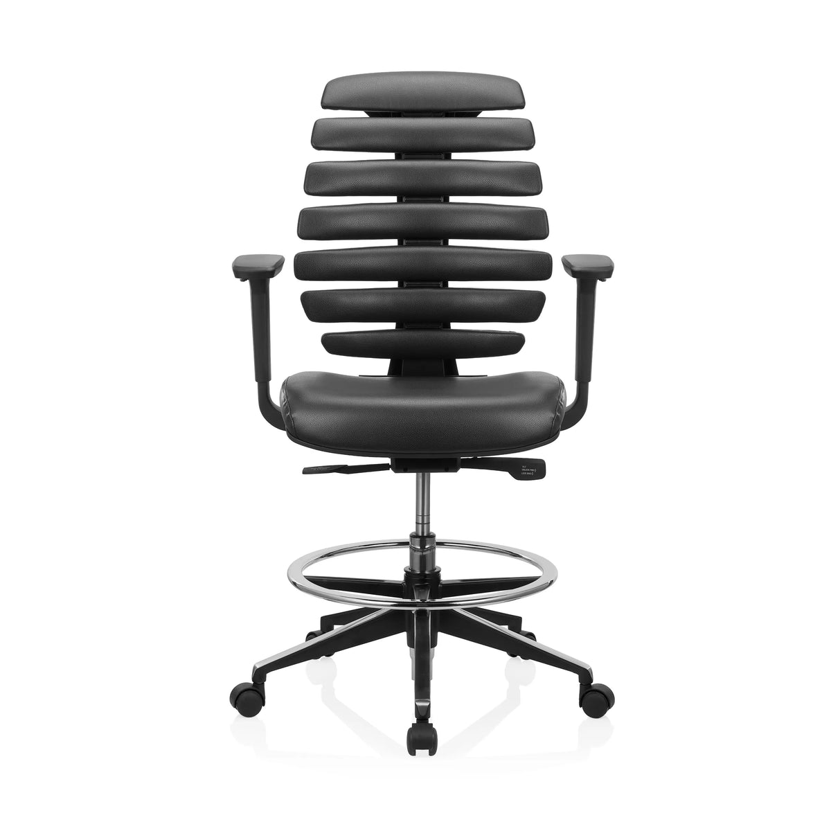 Zwarte Baliestoel ERGO LINE II WORK van kunstleder met voetring en vijfpoot met wielen van hjh OFFICE – 360-gradenweergave (vooraanzicht 0°)