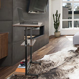 Zit- Sta bureau WORKSTATION II in zwart en walnoot met twee legplanken en zwenkwielen van hjh OFFICE