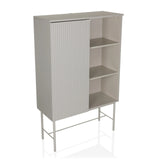Grijze Plank SIO met een geribbeld deurvak, twee open planken en frame van hjh LIVING – 360-gradenweergave (schuin vooraanzicht 30°)