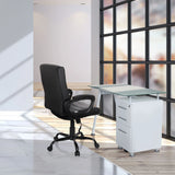 Homeoffice Chefsessel ERGOSMOOTH BIG in Schwarz an einem weißen Schreibtisch mit Glasplatte von hjh OFFICE