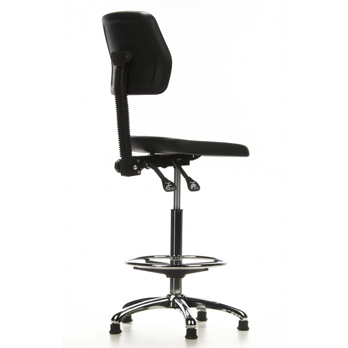 Zwarte Baliestoel TOP WORK 11 met voetring en vijfsterrenvoet van hjh OFFICE – 360-gradenweergave (schuin achteraanzicht 120°)