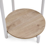 Rond aflegblad in eikenlook van de Nestup 1 bijzettafel met witte poten van hjh LIVING