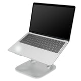 Zilveren laptoponderzetter LAPTOP STAND met een laptop in schuine positie erop geplaatst van hjh OFFICE