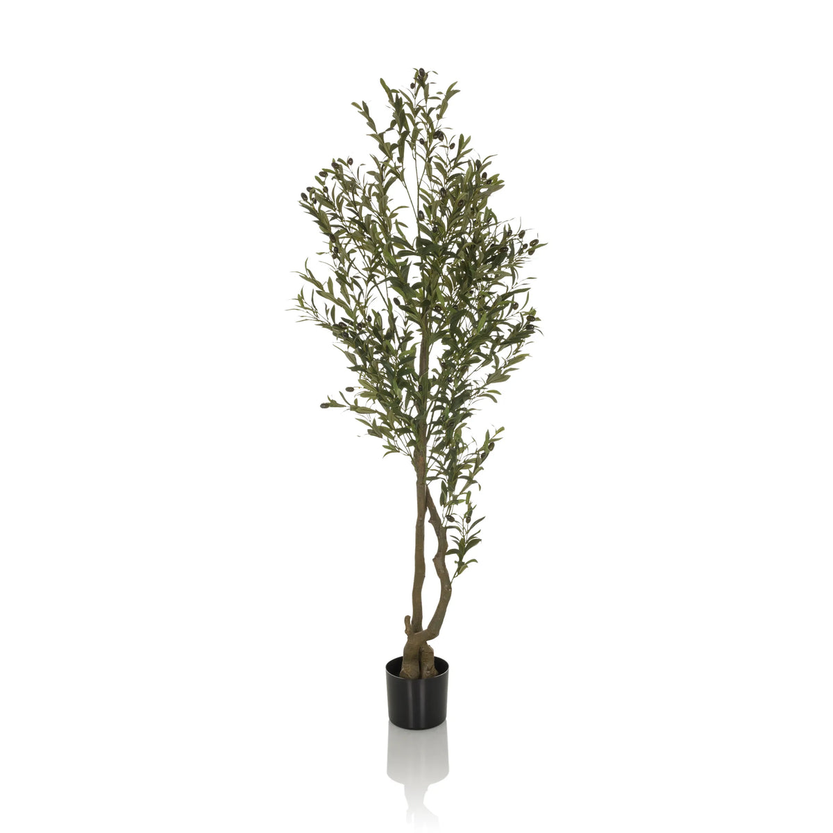 Groene Kunstplant OLIVE I in een eenvoudige zwarte pot van hjh OFFICE – 360-gradenweergave (zijaanzicht 90°)