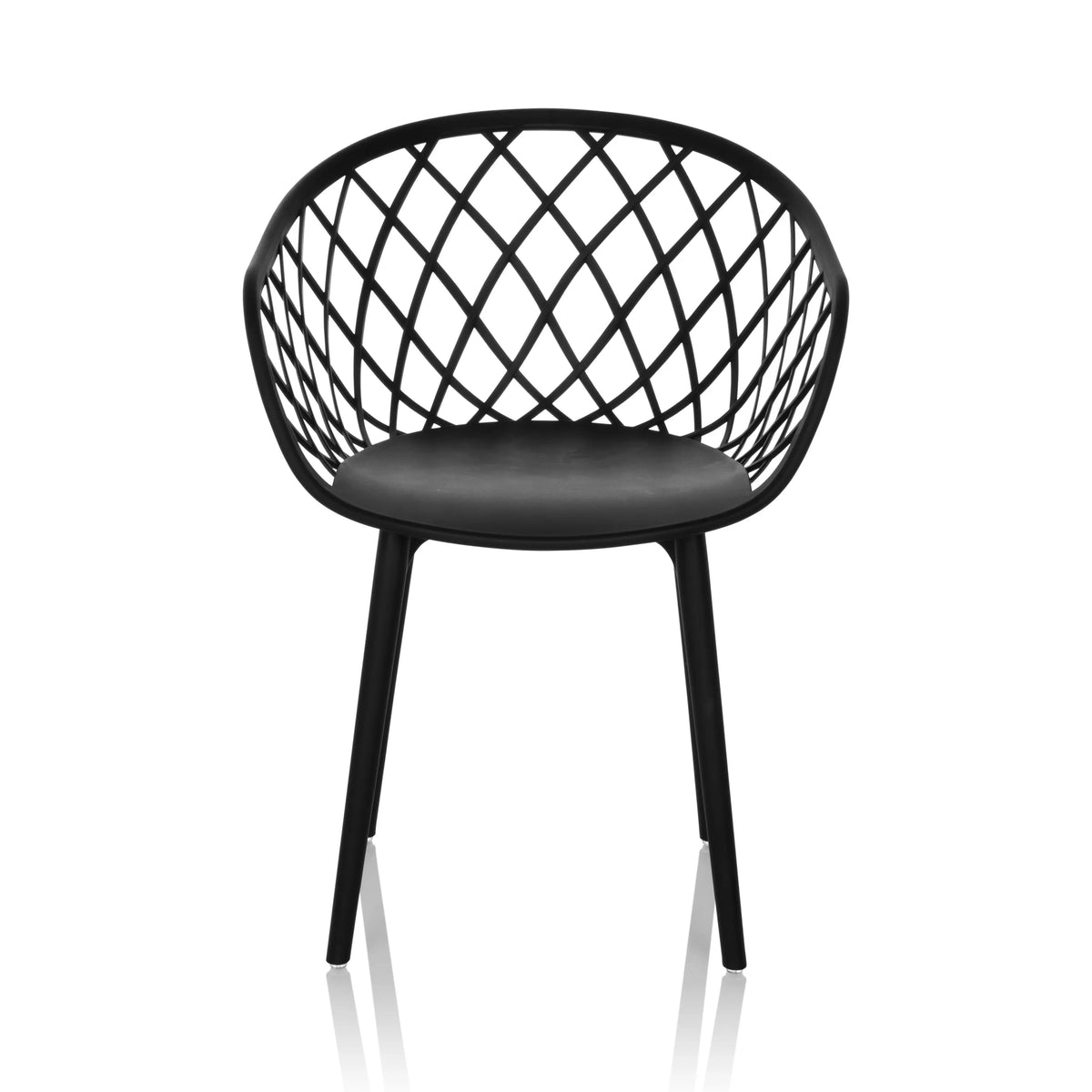 Zwarte Shell-stoel BEGIO B met roostervormige rugleuning en vier poten van hjh OFFICE – 360-gradenweergave (vooraanzicht 0°)