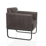 Grijze Lounge stoel Aruba Retro met armleuningen en zwart onderstel van hjh OFFICE – 360-gradenweergave (schuin vooraanzicht 60°)